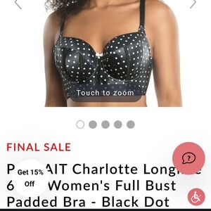 PARFAIT Charlotte Longline Women's Full Bust Padded Bra - Black Dot US size 36K